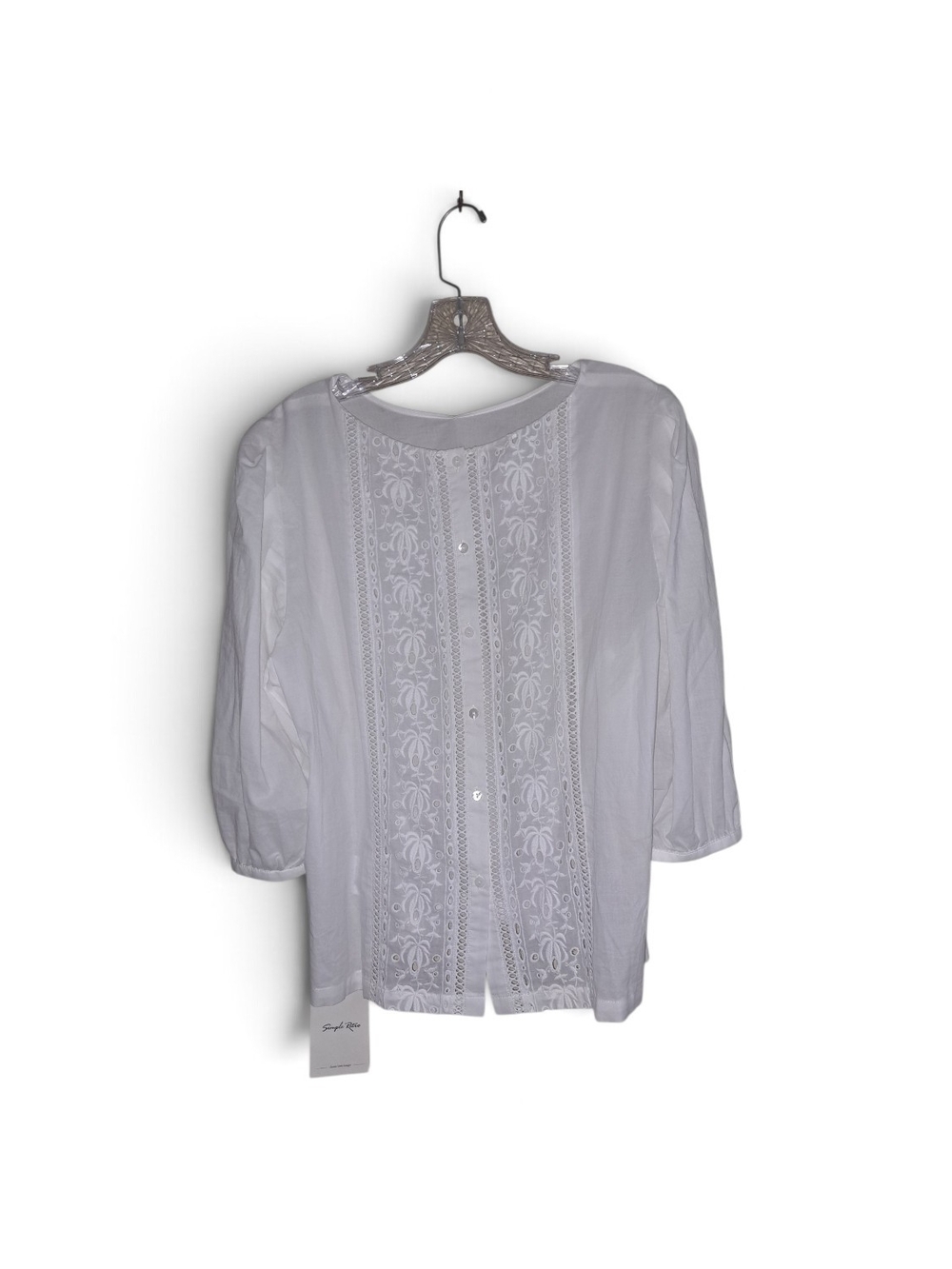 Women's White Embroidered Button-Front Blouse